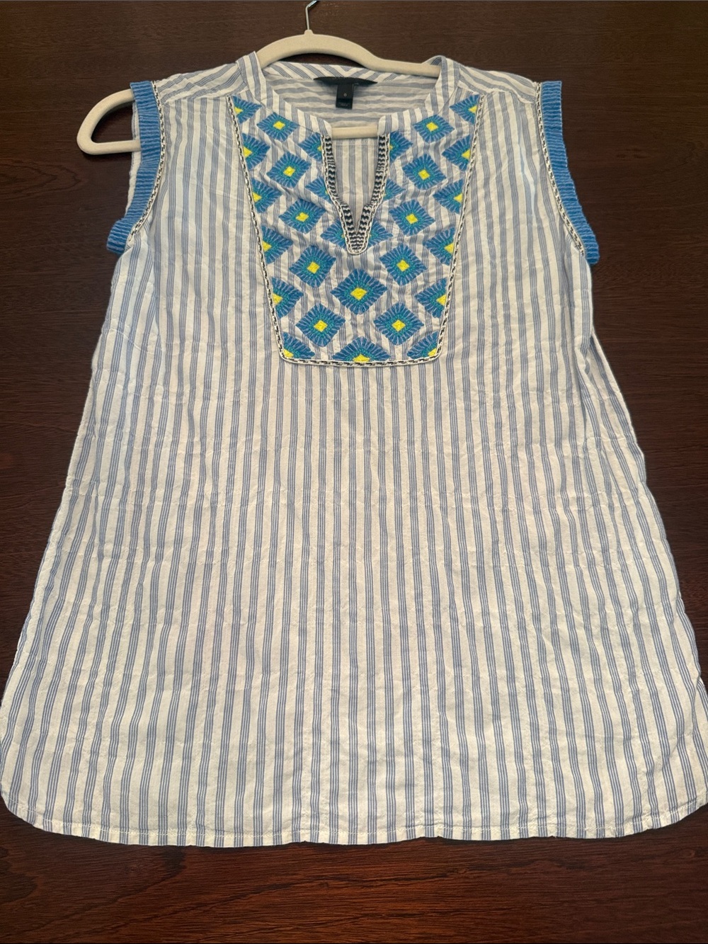 J Crew Striped Embroidered Sleeveless Top - Blue/White